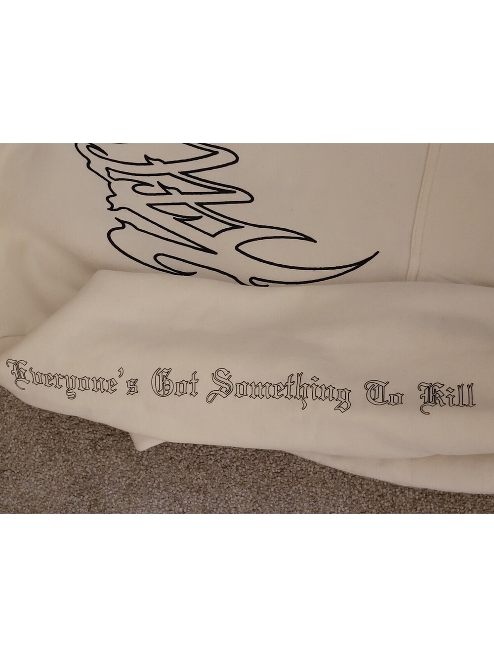 Kill Crew Wolf Graphic Oversized Fleece Hoodie Med Cream Streetwear Grunge - Picture 4 of 9